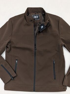 Benjamin Black Men's Brown Textured Full Zip Jacket Stand Collar NWT Size M